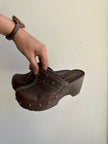 Vintage Y2K Studded Brown Leather + Wood Clogs | Size Women’s 6