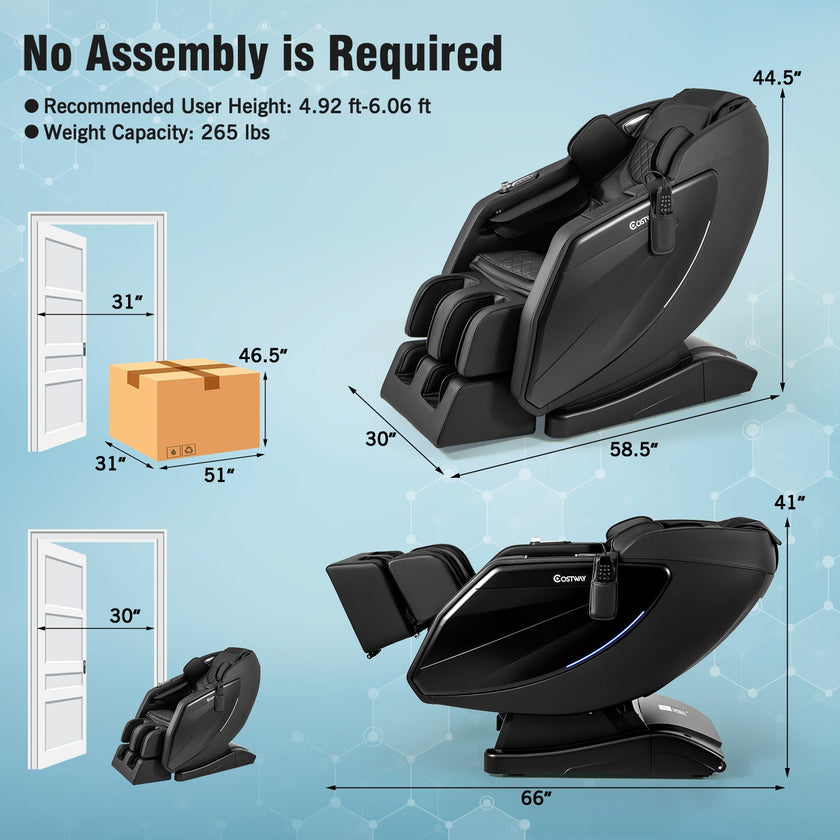 Costway-4D Massage Chair, Full Body SL Track Zero Gravity Massage Recliner w/ Airbags, Heater, Calves & Foot Rollers, Stretch, Voice Control, Auto Shoulder Scan, Wireless Charging Station, Bluetooth Speaker, Installation-Free Design JL10037WL