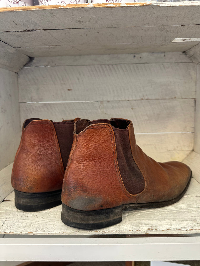 Vintage Cognac Leather Slip On Boots | Men’s Size 9.5