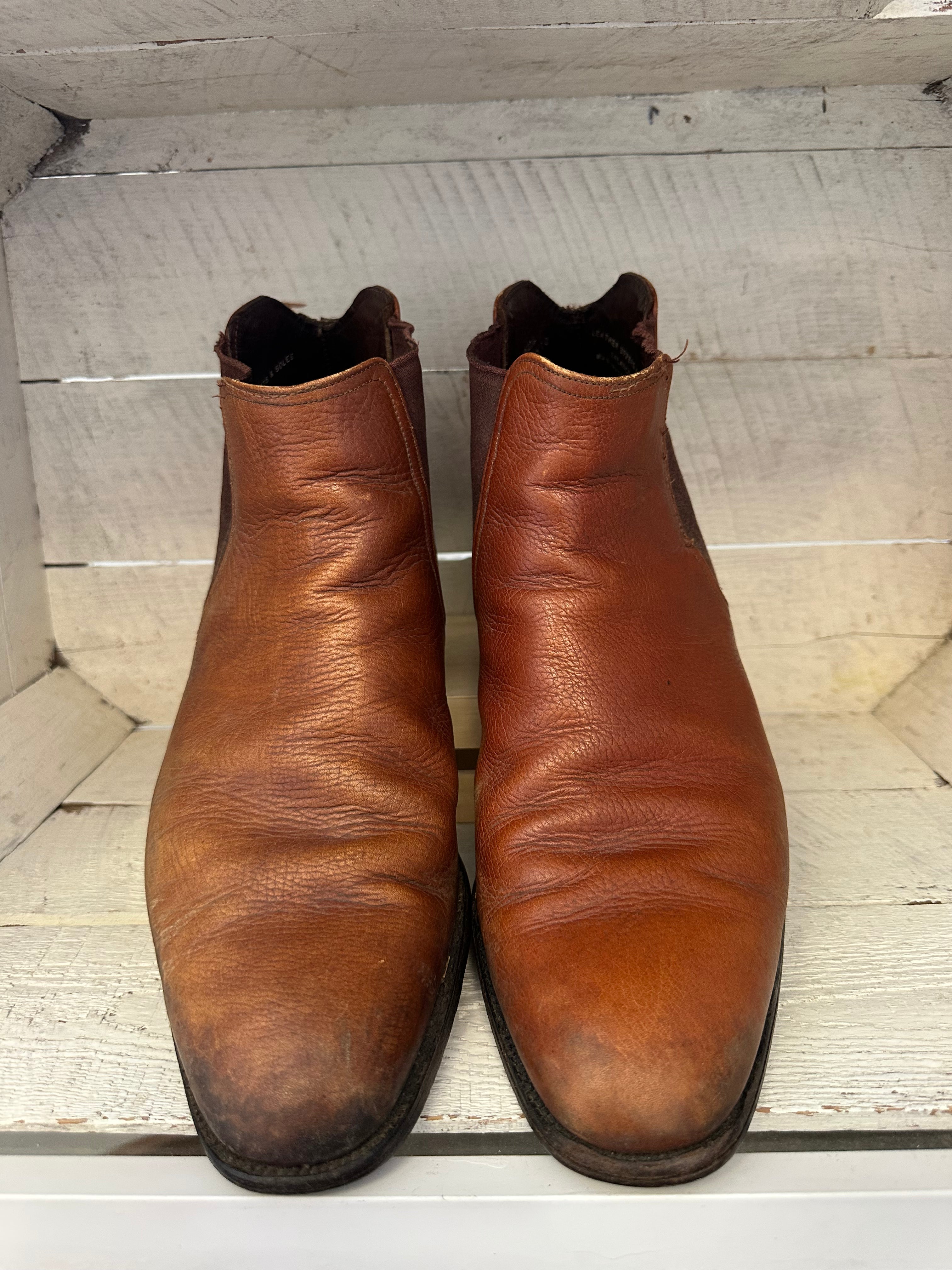 Vintage Cognac Leather Slip On Boots | Men’s Size 9.5