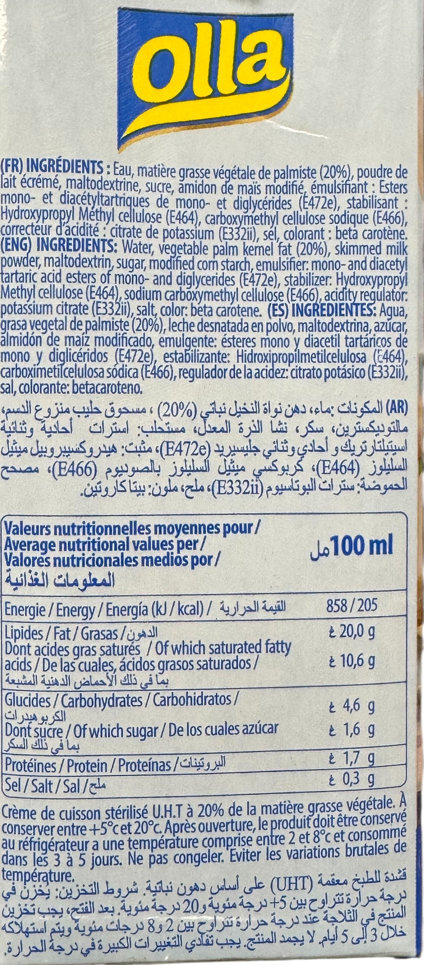 OLLA UHT Cooking Cream with vegetable oil 1L