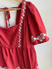 Embroidered Crimson Peasant Blouse | Vintage Boho Charm | Size Medium