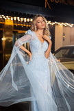 Embellished cape sleeves Evening Gown