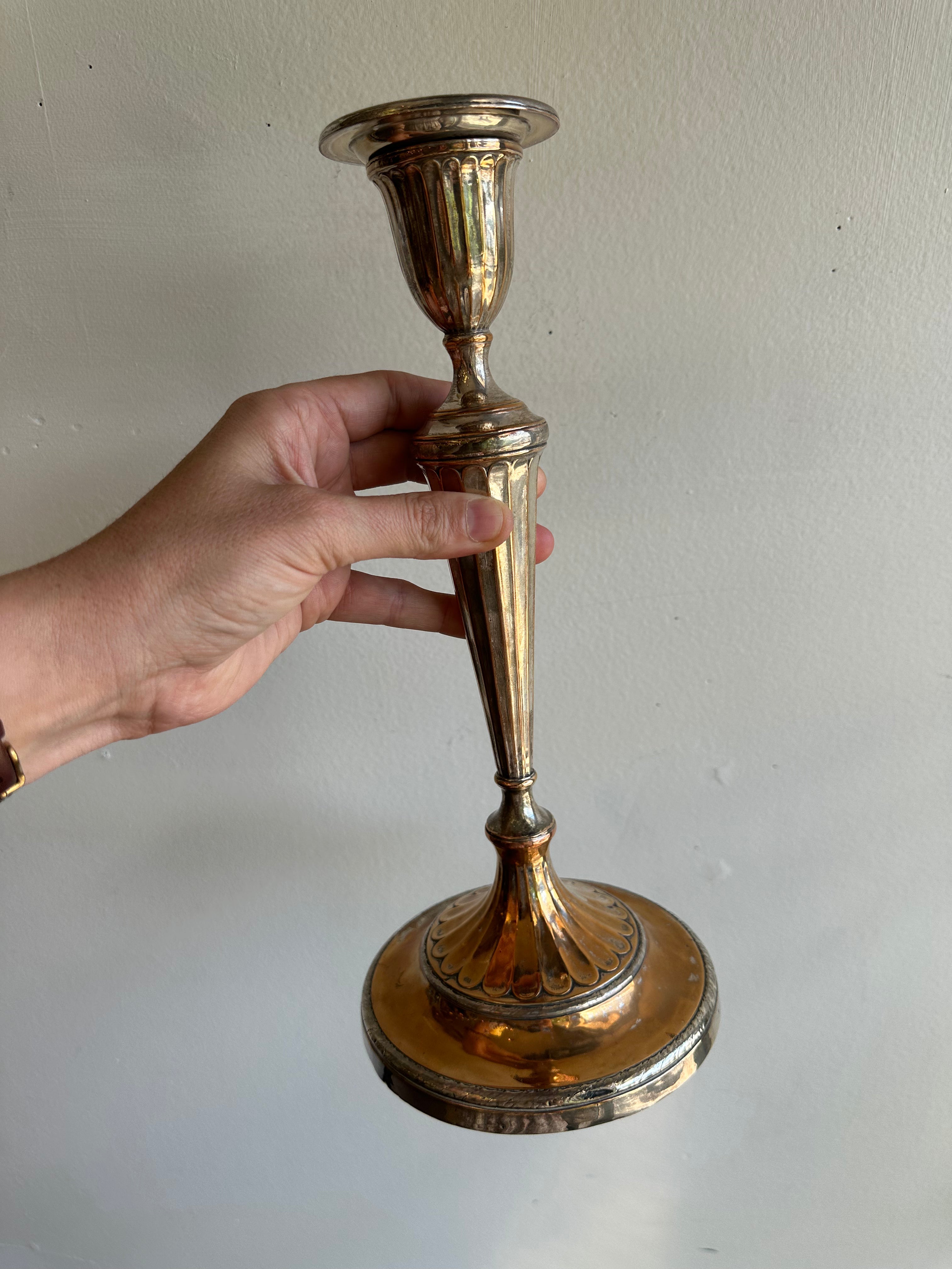 Vintage Silver-Plated Fluted Candlestick Pair