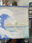 Gay Saunders Original Water Colour Canvas | Hokusai Wave & Diver