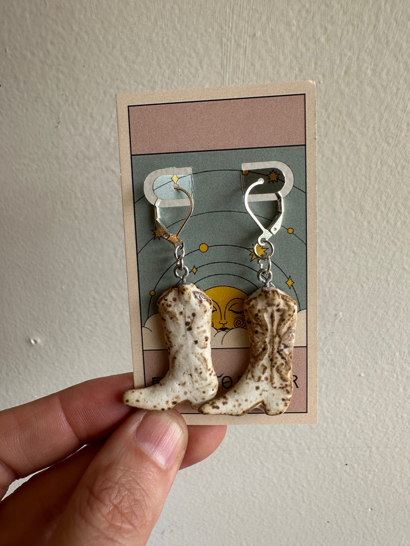 Earth to Ember | Handmade Ceramic Cowboy Boot Earrings | Cream