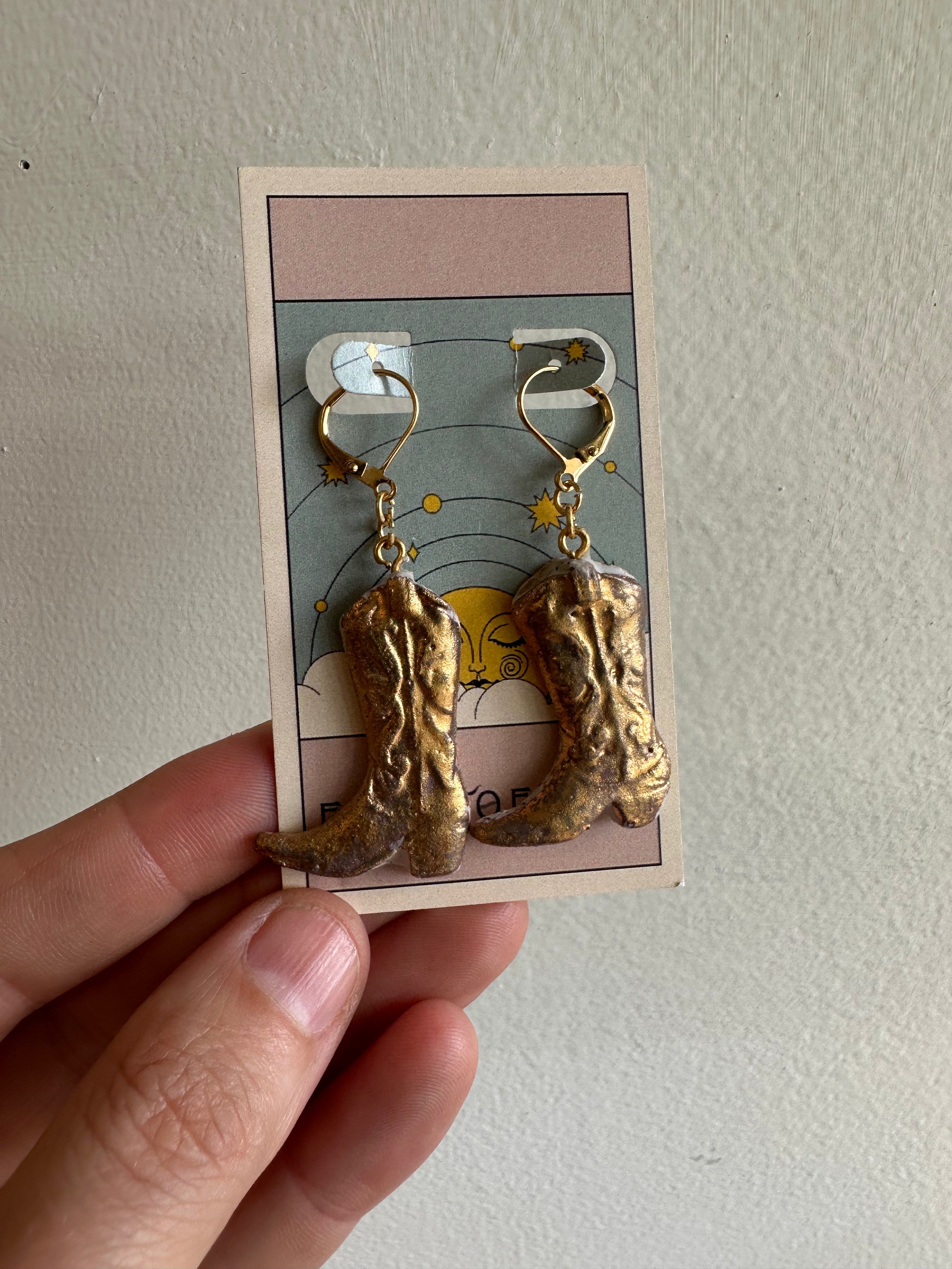 Earth to Ember | Handmade Ceramic Cowboy Boot Earrings | Bronze