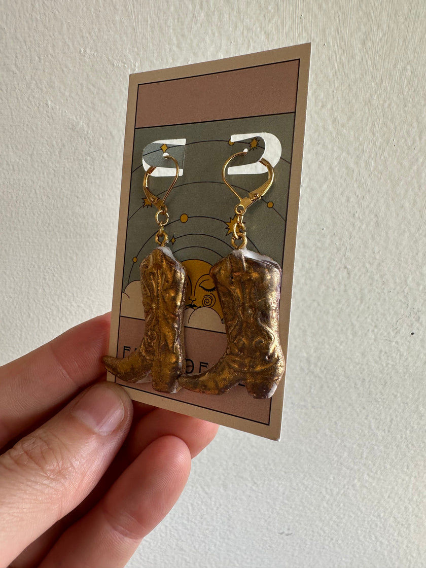 Earth to Ember | Handmade Ceramic Cowboy Boot Earrings | Bronze