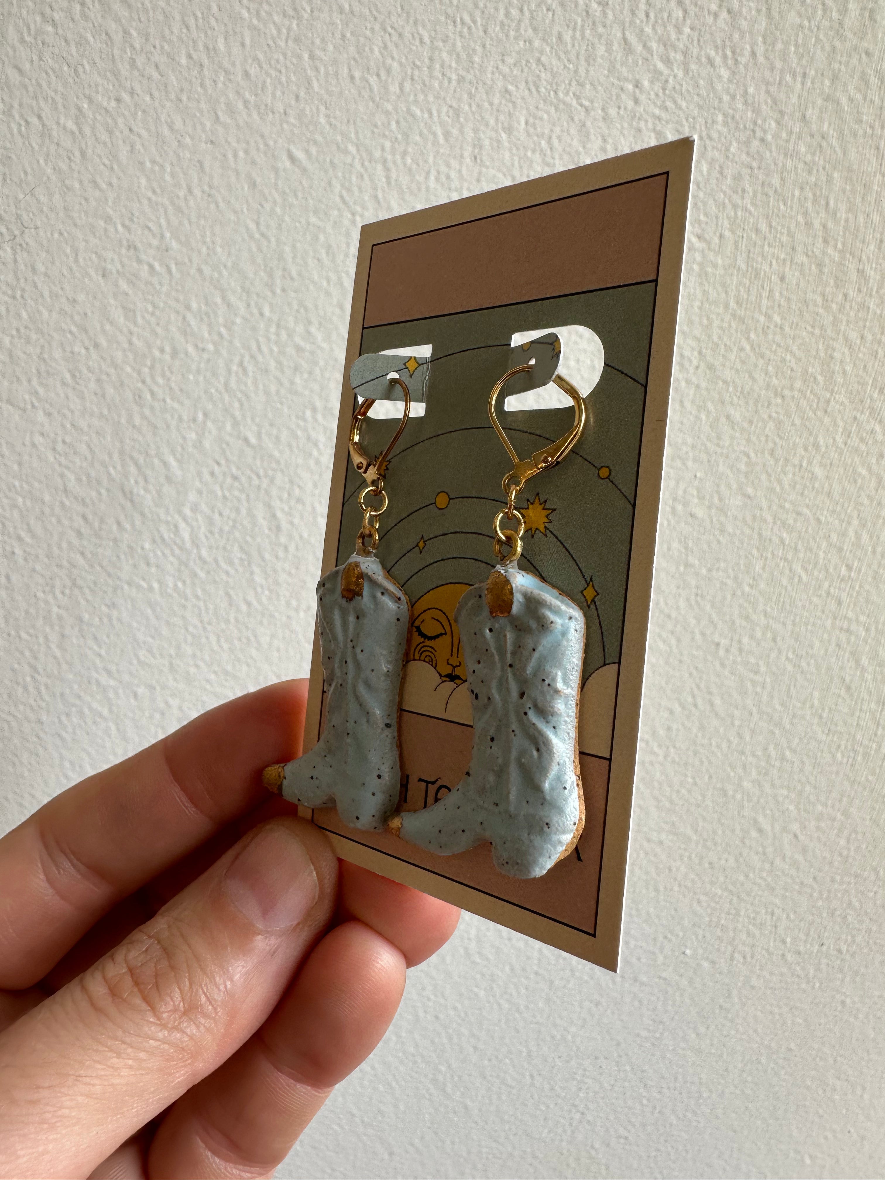 Earth to Ember | Handmade Ceramic Cowboy Boot Earrings | Blue