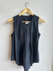 Vintage Mulberry Silk Pleated Sleeveless Blouse | Classic Black | Size Small