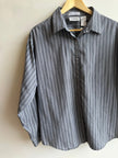 Vintage Cotton Stripe Button-Up | Charcoal + White | Size Extra Large