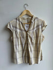 Vintage Butter Yellow Prairie Blouse | Soft Plaid Cap Sleeve | Size Medium