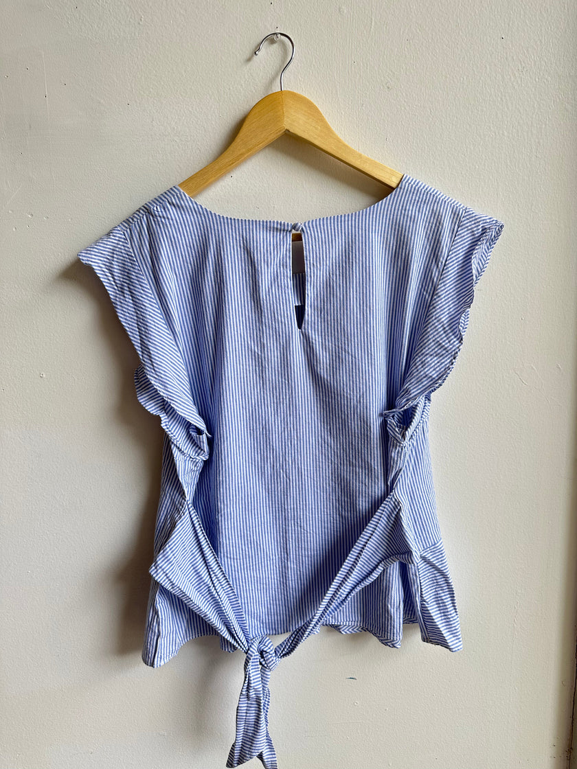 Seaside Stripe Peplum Top | Tie-Back Detail | Size 16