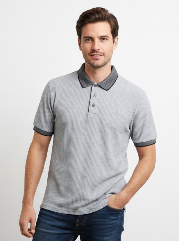 Vintage Gianni Valentino Polo – Grey Ribbed Knit | Size XL
