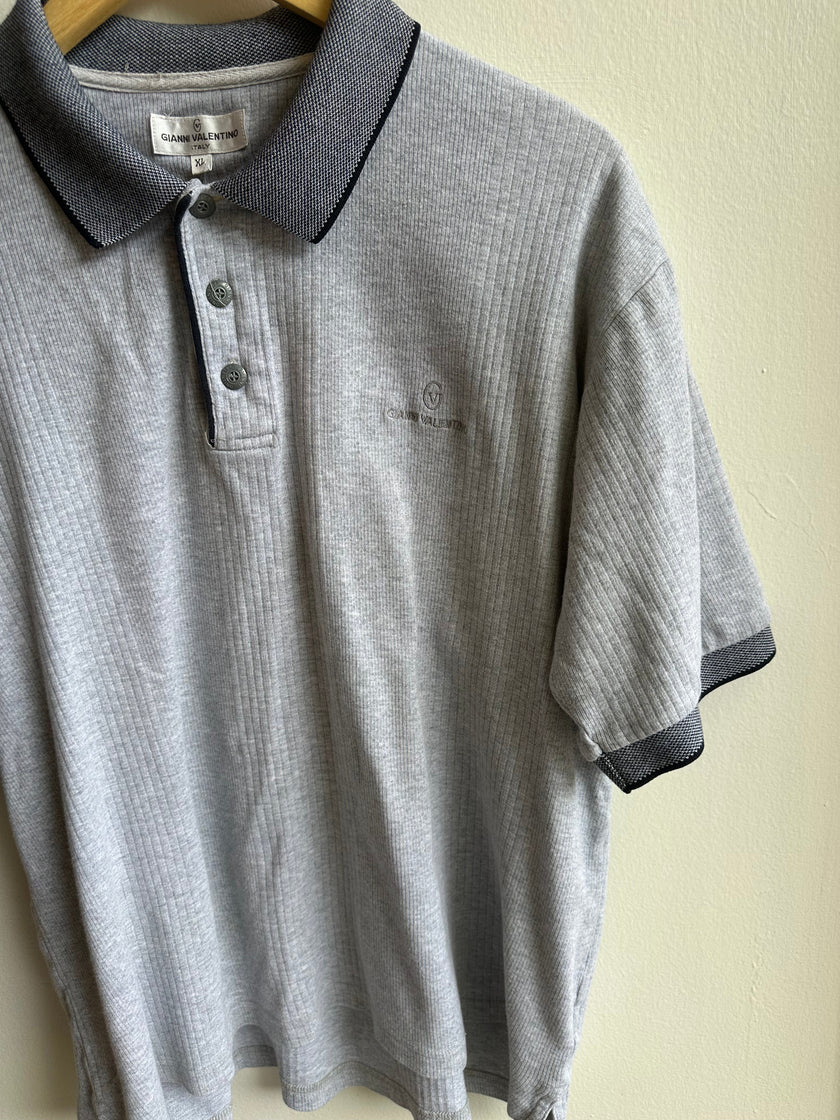 Vintage Gianni Valentino Polo – Grey Ribbed Knit | Size XL