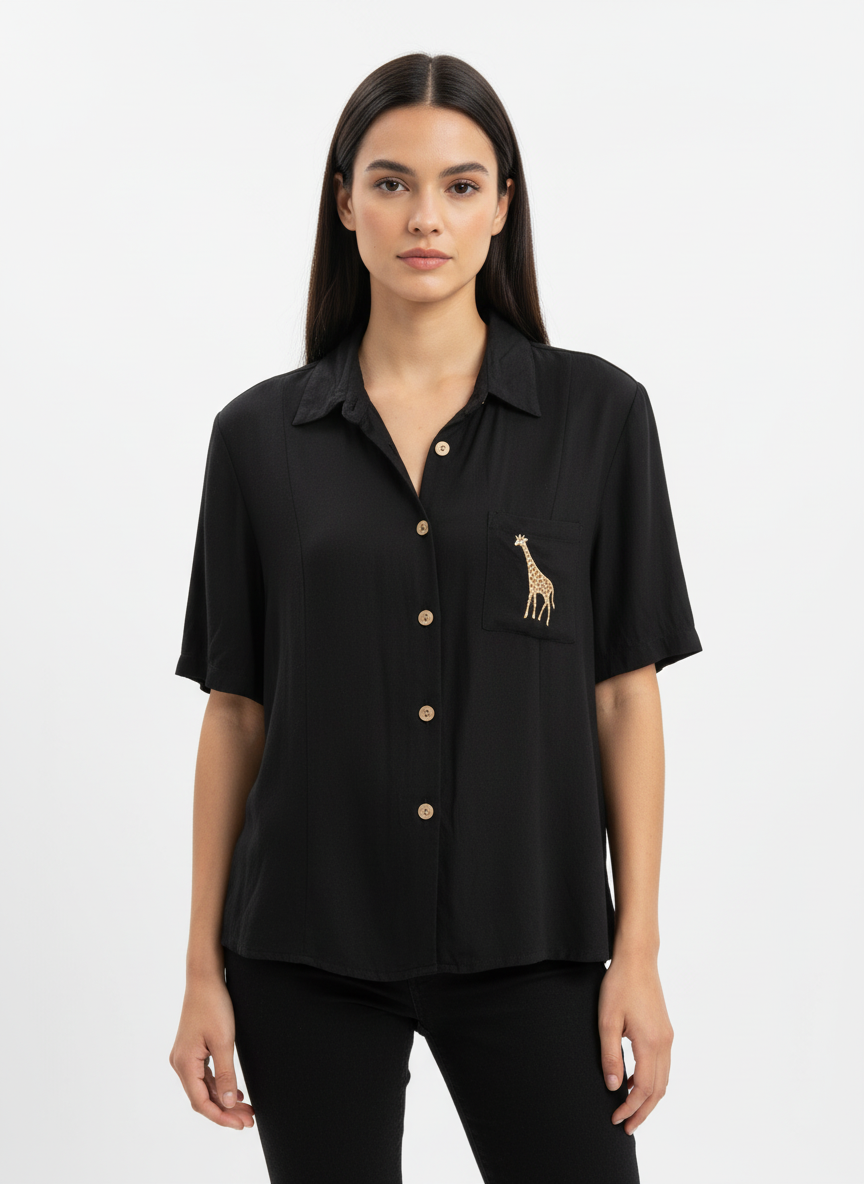 Vintage Giraffe Pocket Button-Up – Safari Cool | Size 14