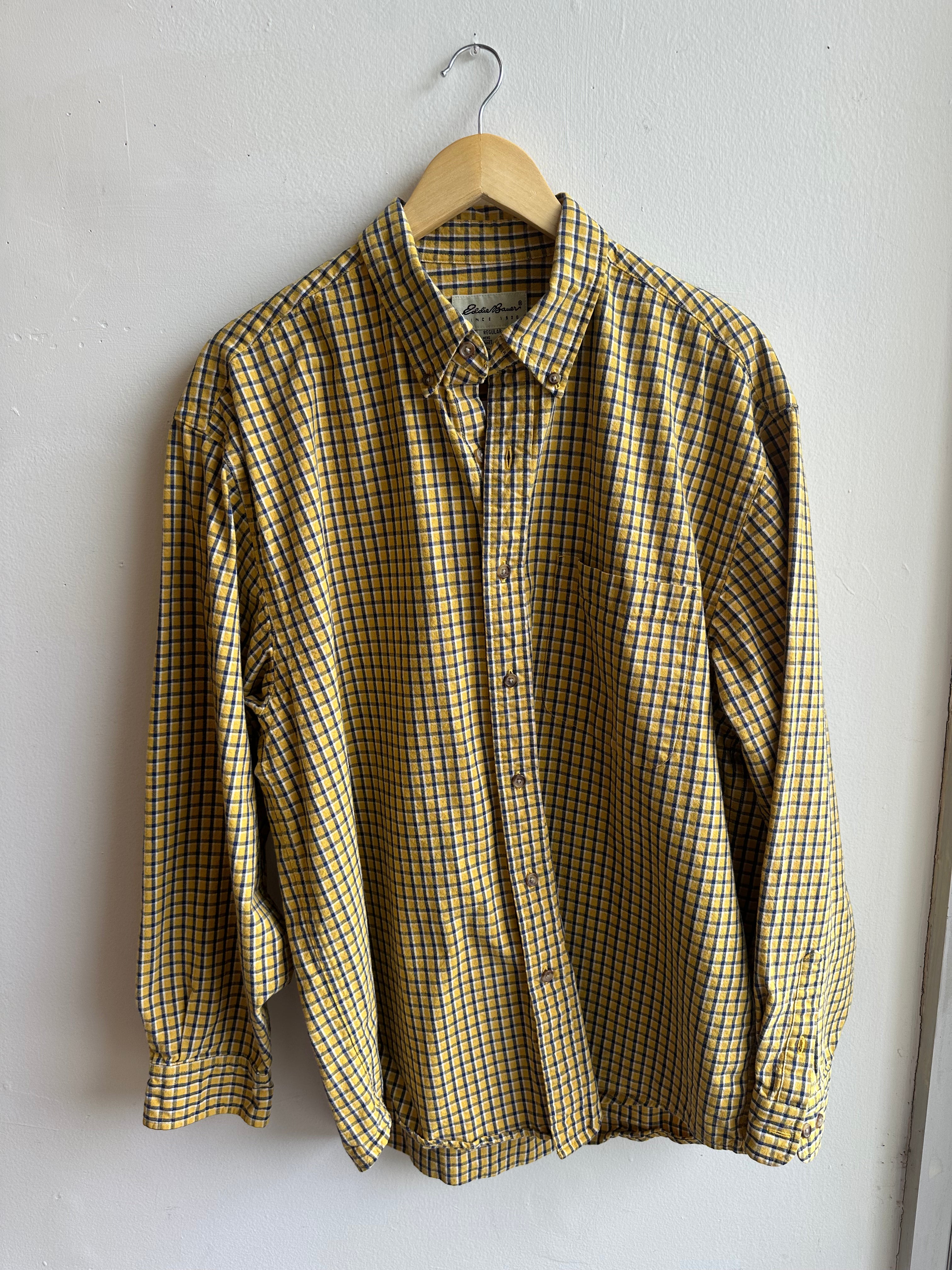 Vintage Eddie Bauer Button-Down – Mustard Grid Plaid | Size Large
