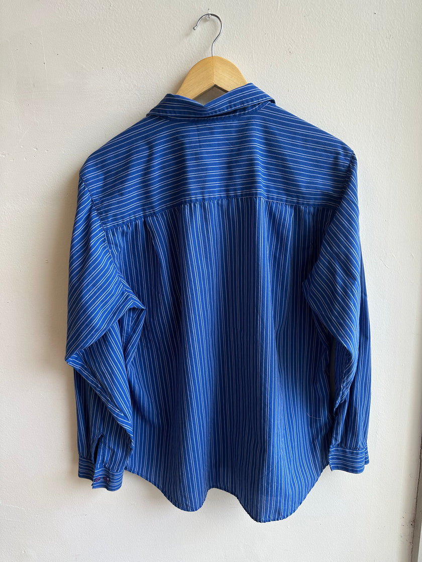 Vintage Tabi Royal Blue Striped Button-Up | Size XL