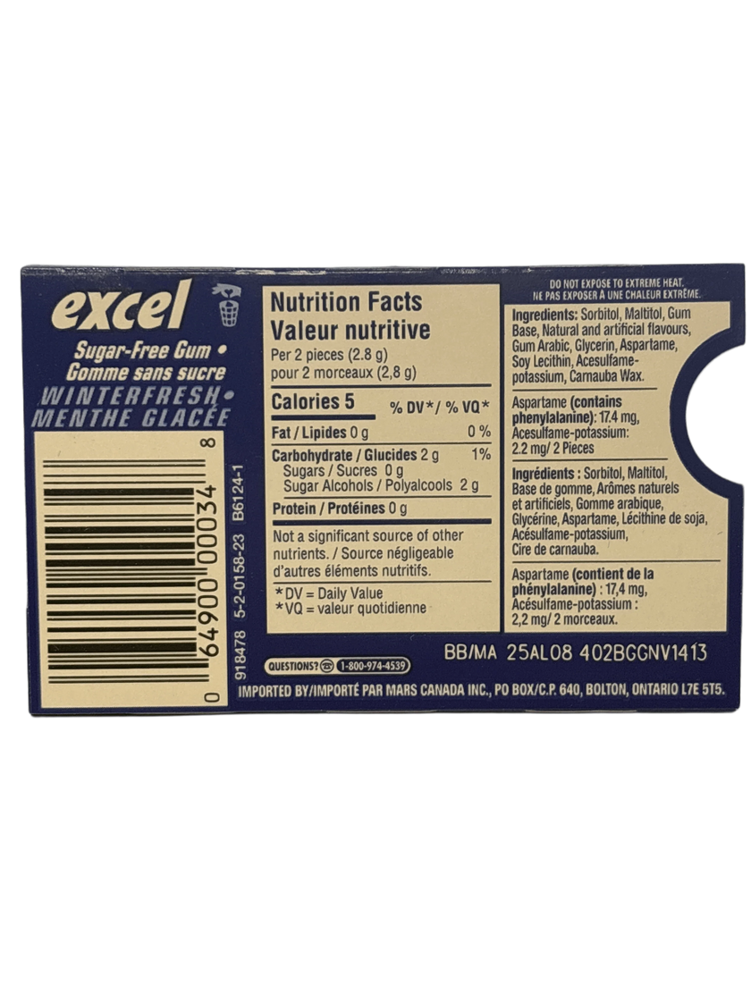 Excel Winter Fresh Gum 12 Pieces - Canadian Edition