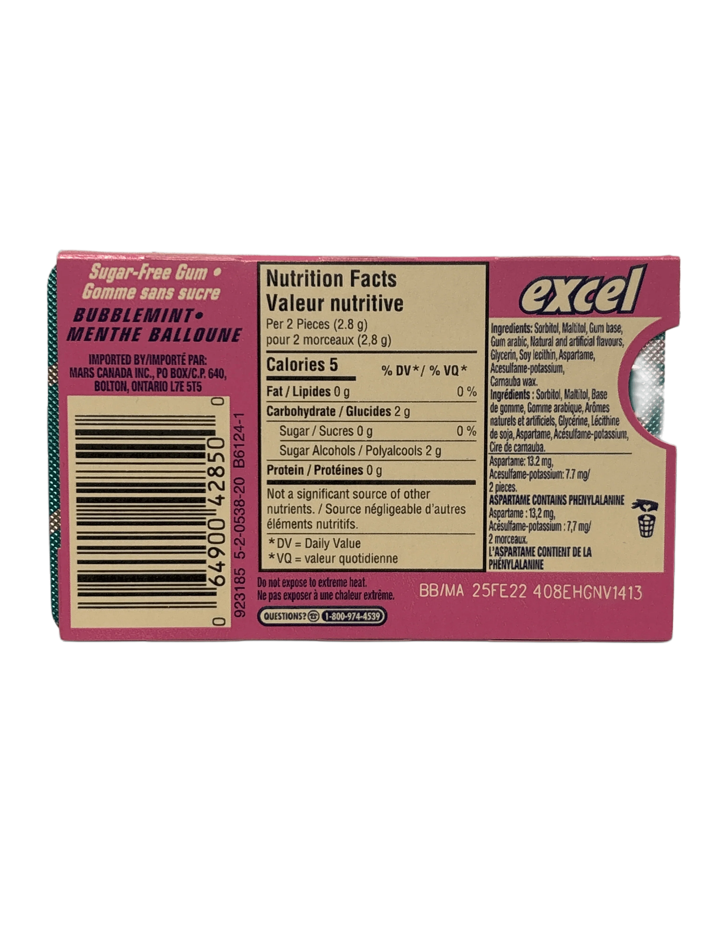Excel Bubblemint Gum 12 Pieces - Canadian Edition