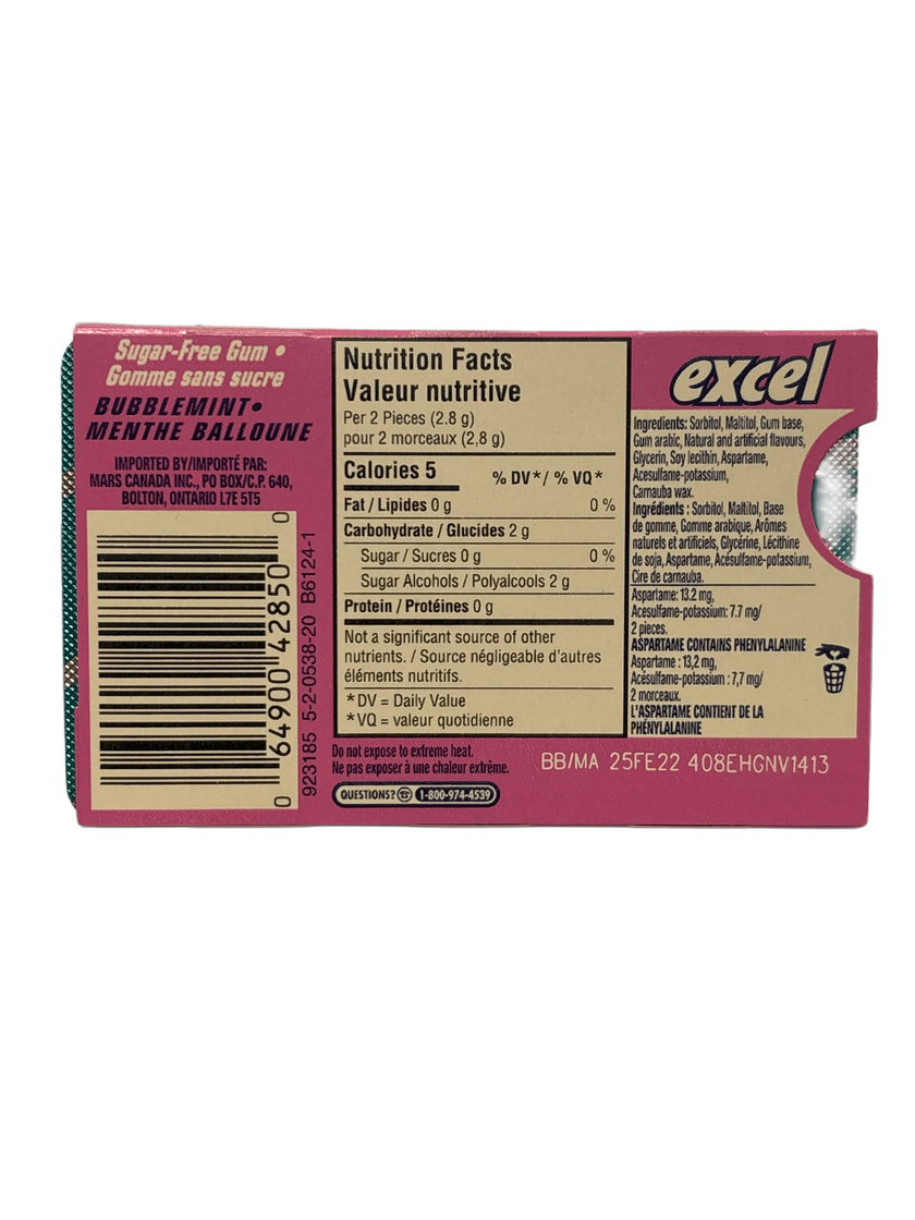 Excel Bubblemint Gum 12 Pieces - Canadian Edition