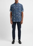 Vintage South Rayon Button-Up – Geometric Tribal Print (Fine Line) | Size Large