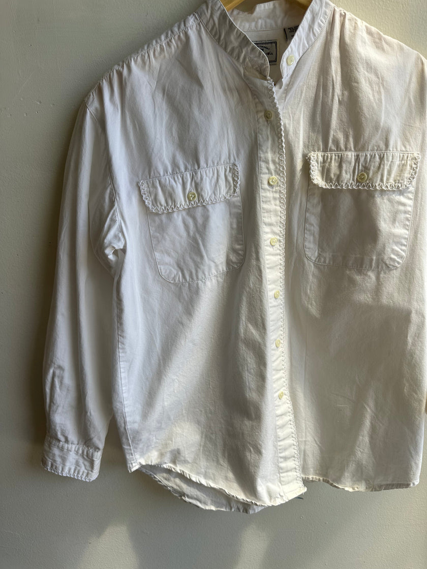 Vintage Bugle Boy Mandarin Collar Shirt – White Cotton Button-Up | Size Small
