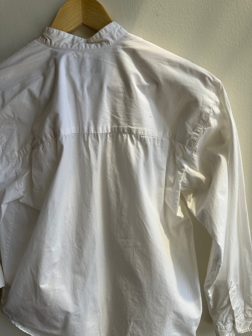 Vintage Bugle Boy Mandarin Collar Shirt – White Cotton Button-Up | Size Small