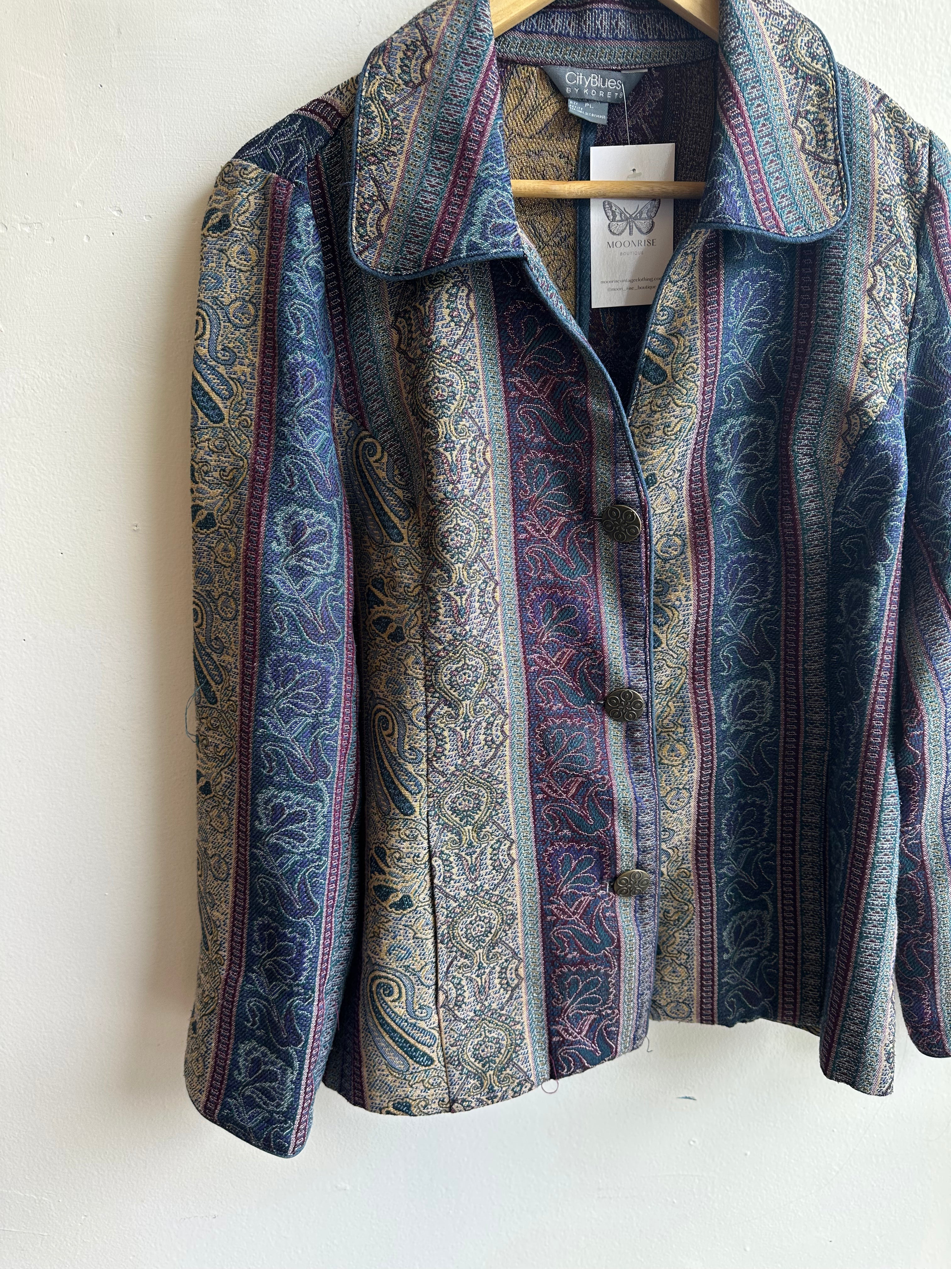 City Blues Vintage Tapestry Button-Up Jacket – Size L