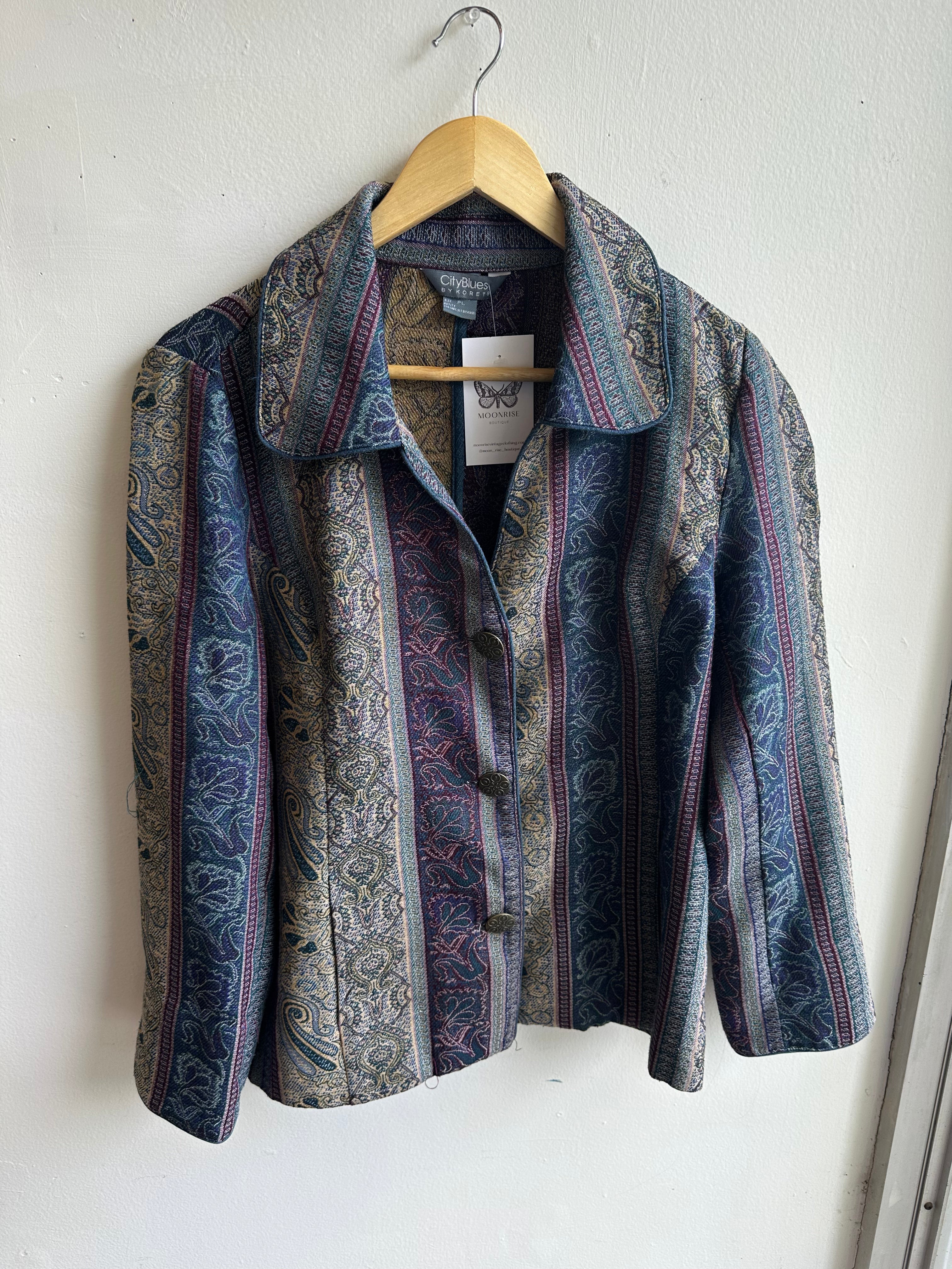 City Blues Vintage Tapestry Button-Up Jacket – Size L