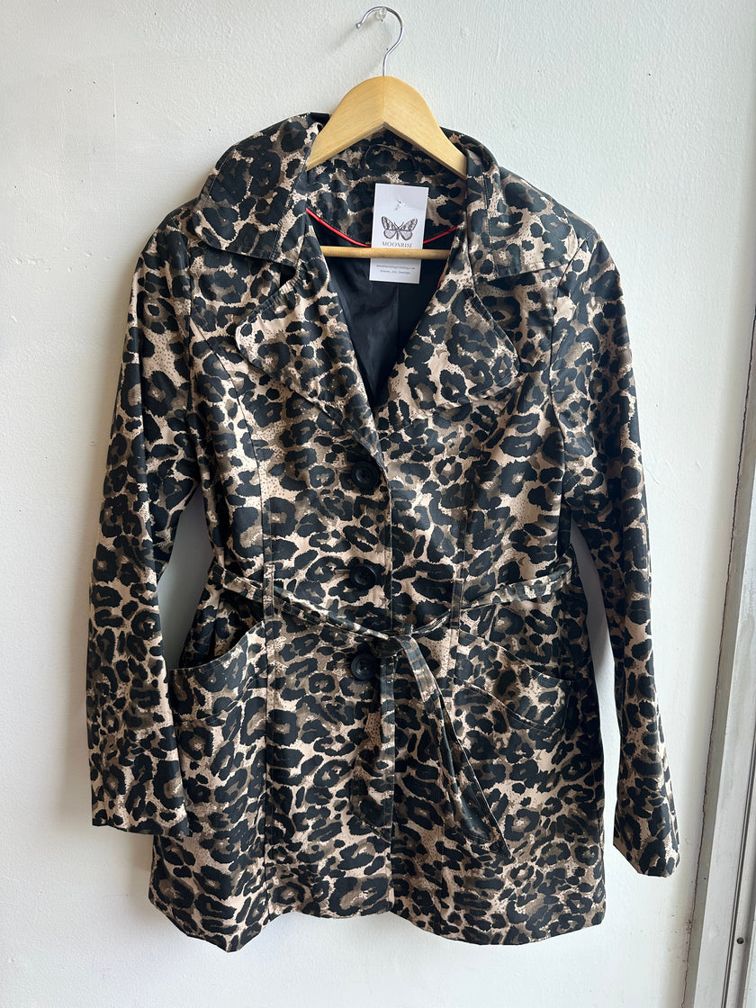 Vintage Leopard Print Belted Trench Coat – Size L