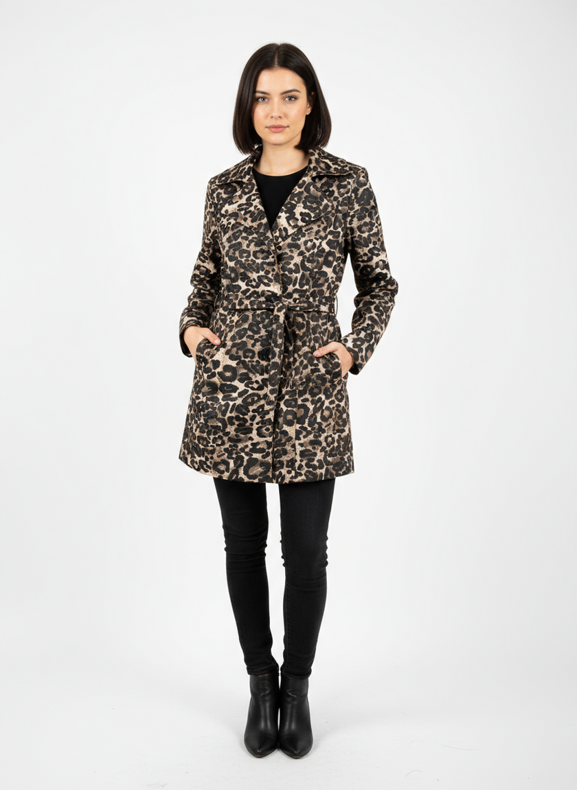 Vintage Leopard Print Belted Trench Coat – Size L