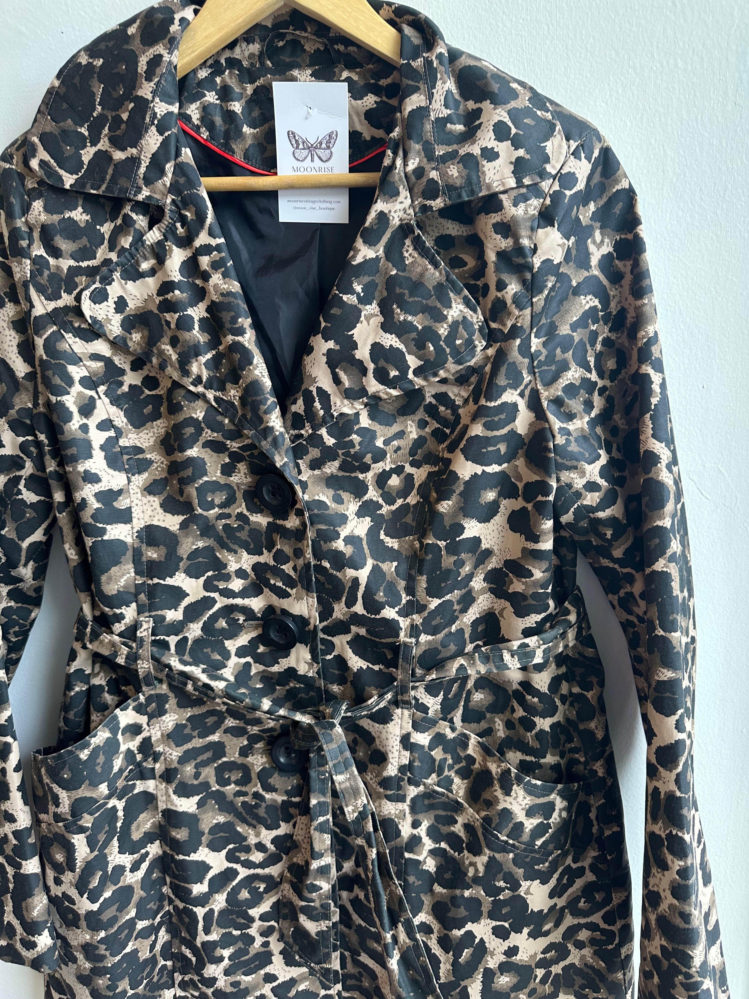 Vintage Leopard Print Belted Trench Coat – Size L