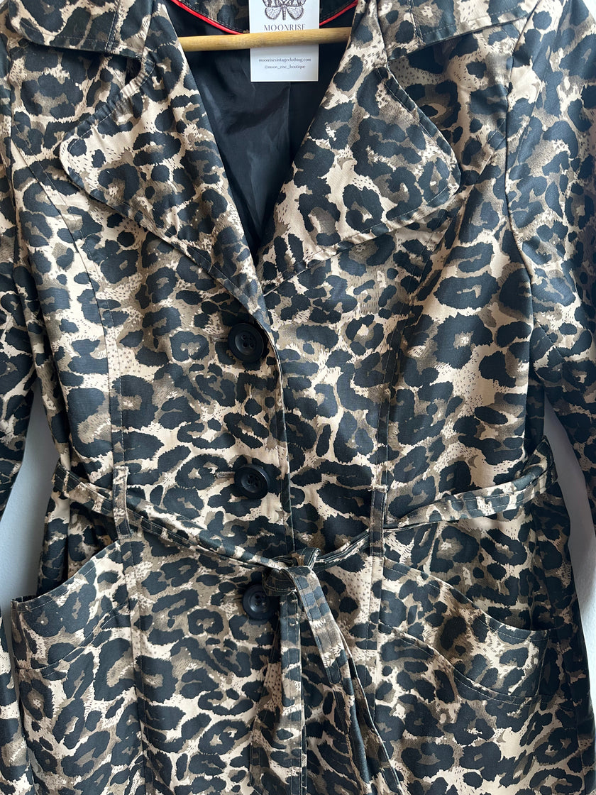 Vintage Leopard Print Belted Trench Coat – Size L