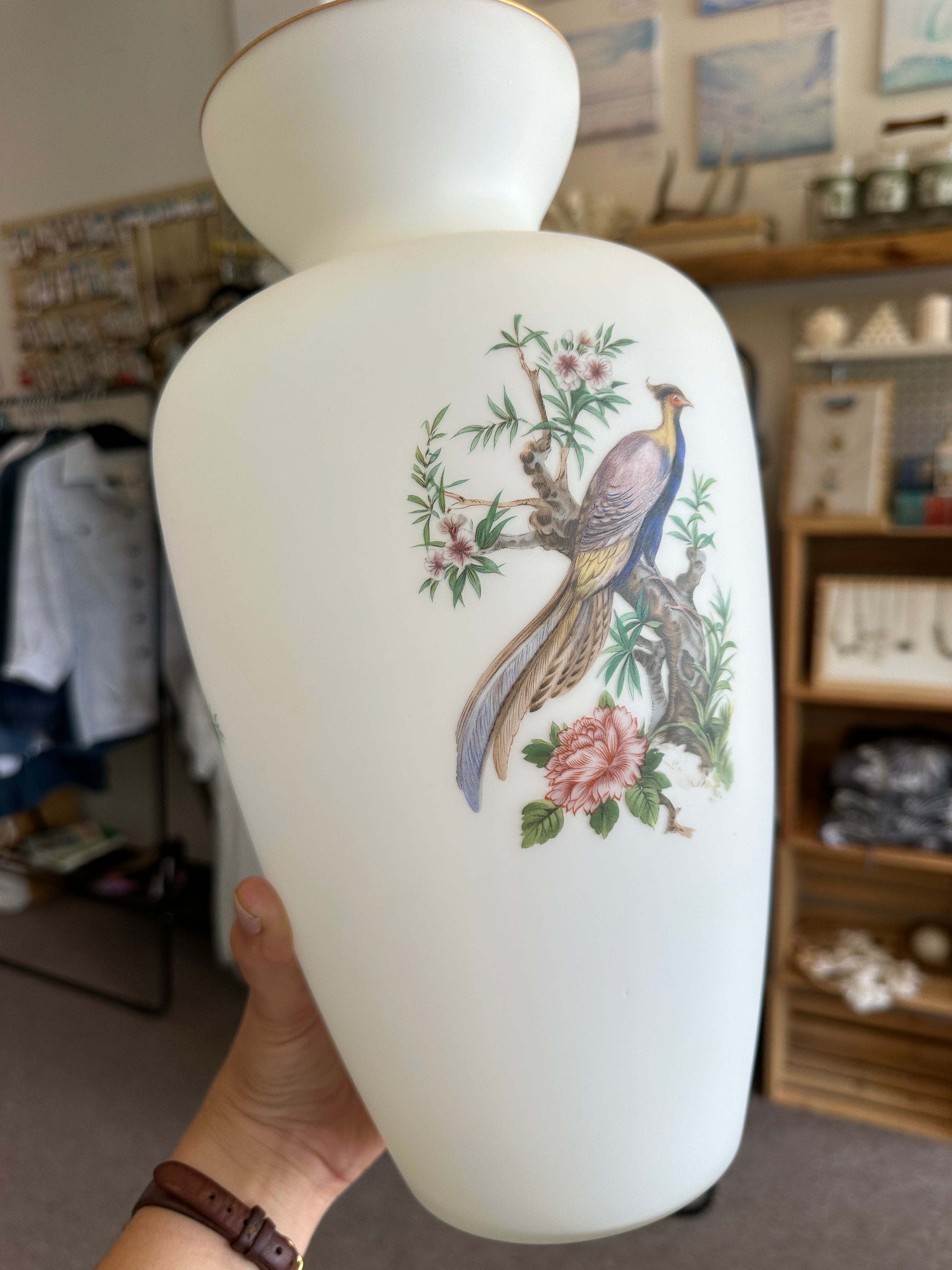 Vintage Porcelain Bird & Blossom Vase