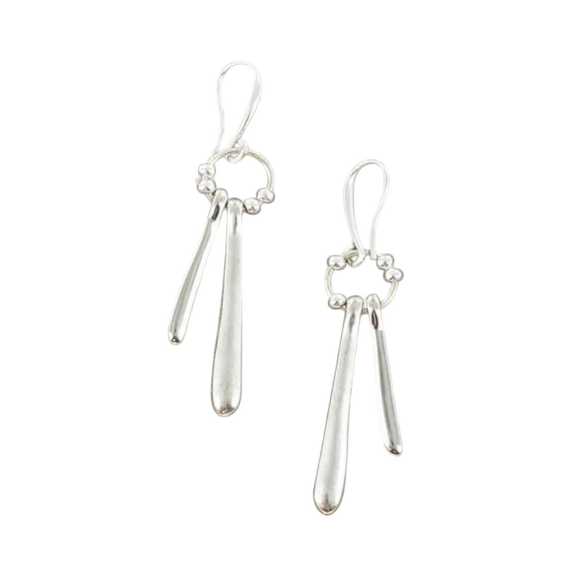 Double Drop Earrings In Silver Plate