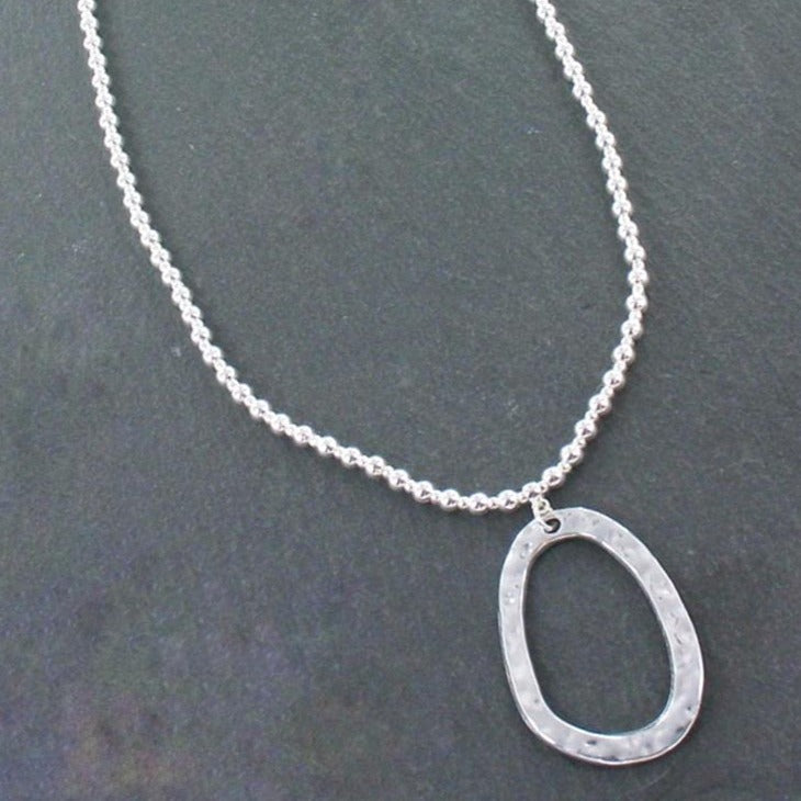 Silver Ball Necklace With Oval  Pendant In Silver Plate