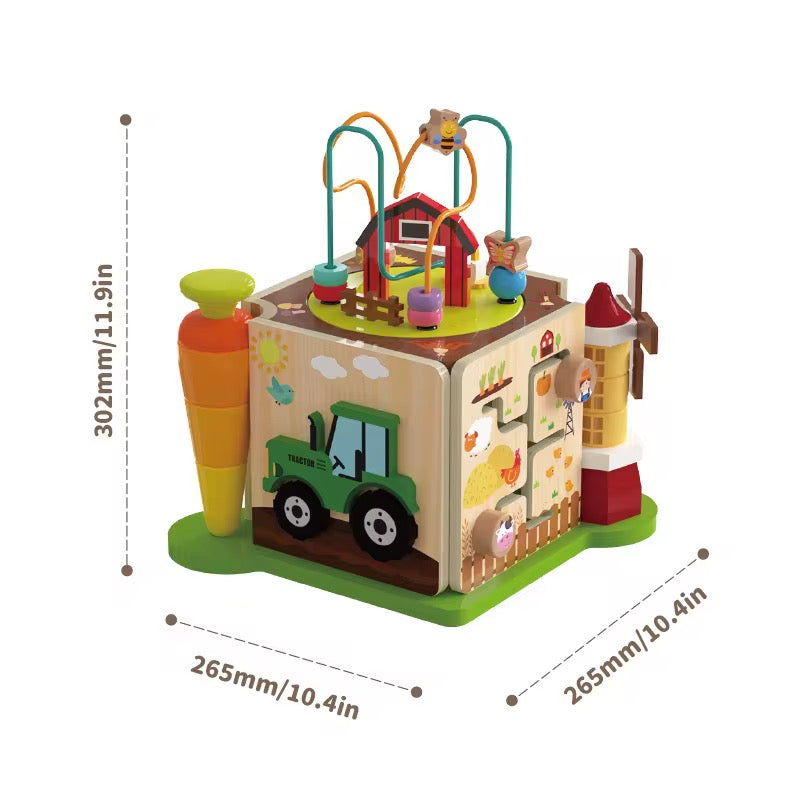 Cube d’activités en bois multisensoriel