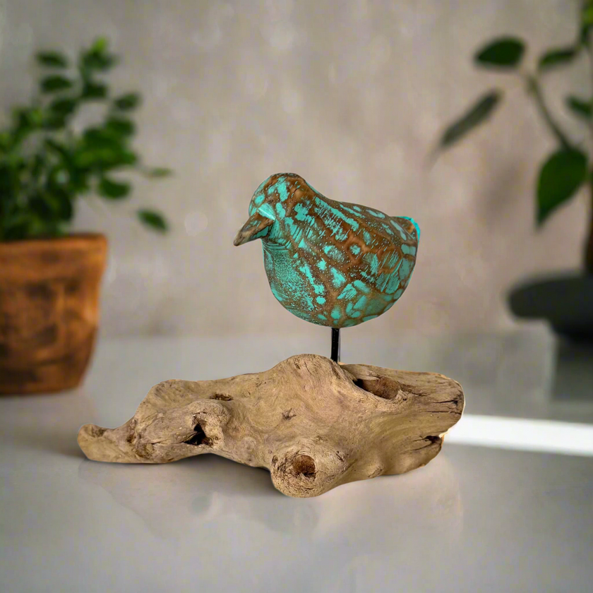 Driftwood Bird Decor - Turquoise