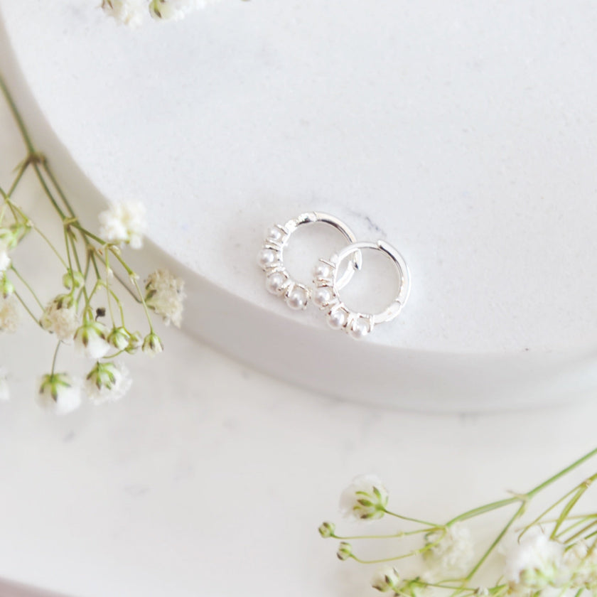 Pearl Huggie hoops
