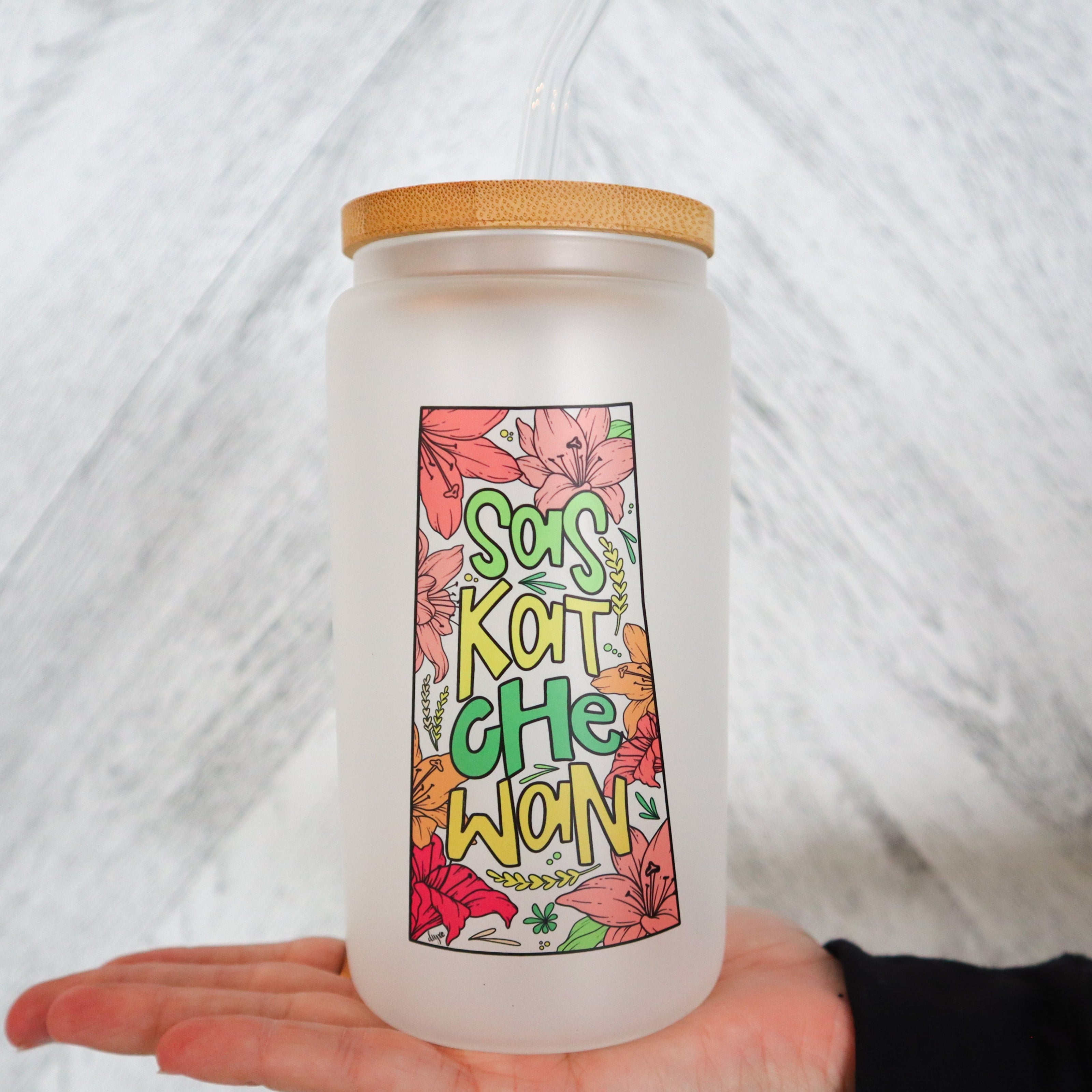 Saskatchewan Grow Where You Are Planted Frosted Glass Can with Bamboo Lid