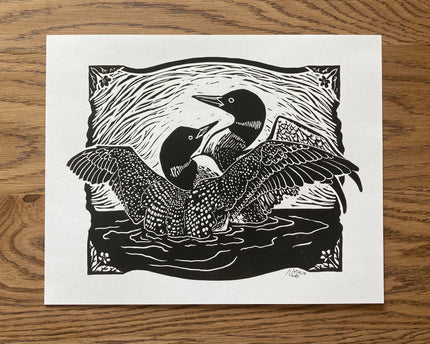 'Loons' lino print