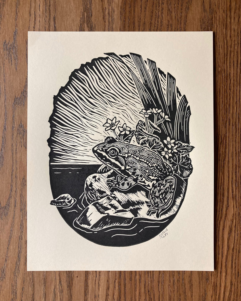'Columbia Spotted Frog' lino print