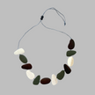 Wooden Pebble Necklace -Green, Brown & Cream