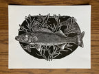 'Walleye' lino print