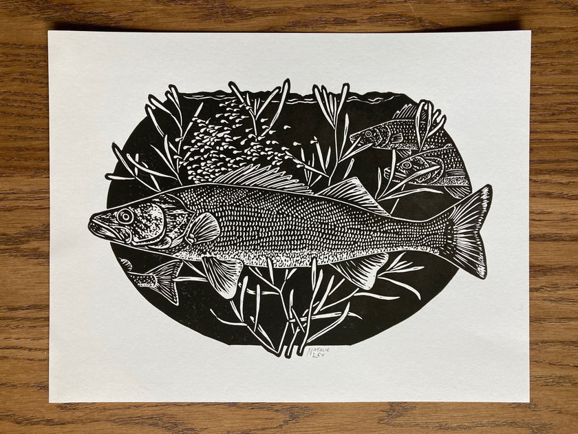 'Walleye' lino print