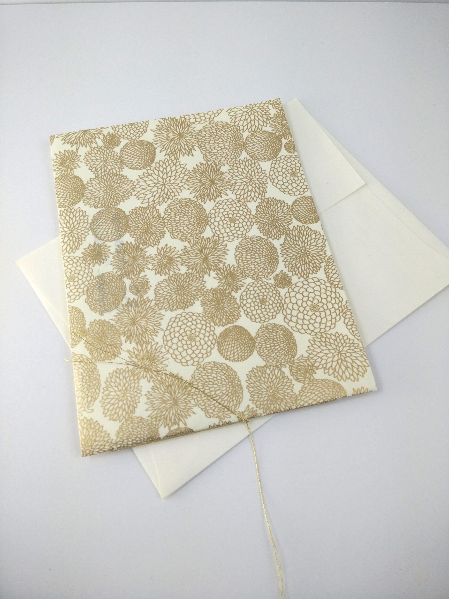 Handsewn Chiyogami Cotton Rag Blank Card | Gold Chrysanthemums