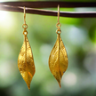Textured Leaf Earrings- Gold Plate