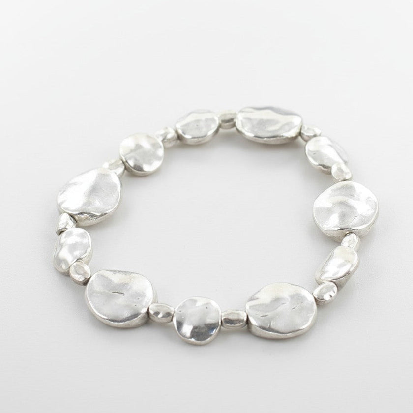Beaten Disc Bracelet In Silver Plate