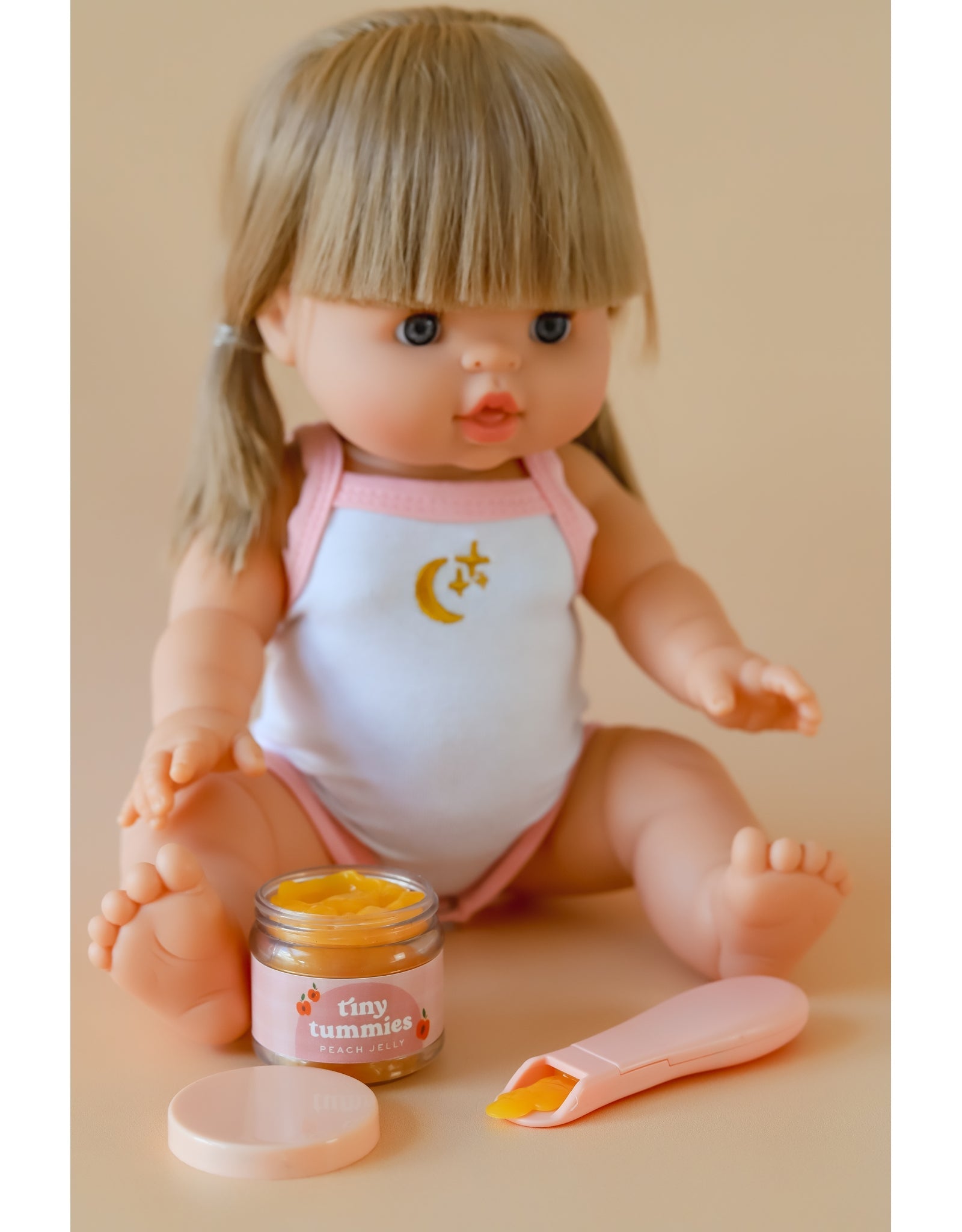 Tiny Tummies Peach Jelly Food Jar and Spoon Set - Tiny Harlow
